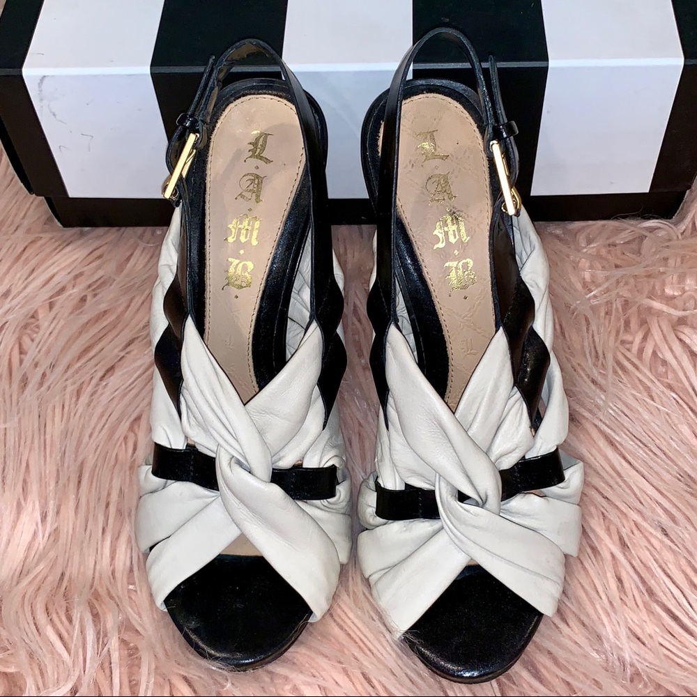 L.A.M.B. Black and White Leather Sandals size 7
